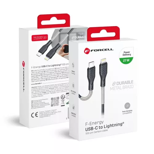 USB-C Lightning kábel Forcell F-Energy PD 3A 27W Carbon 1 m CB-01C fekete
