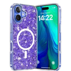 Techsuit - Csillogó Glitter MagSafe - iPhone 16 - Lila tok