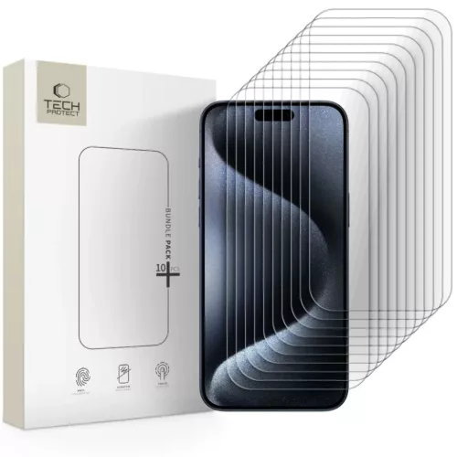 iPhone 15 Pro Max Tech-protect Bundle 10-pack üvegfólia Clear