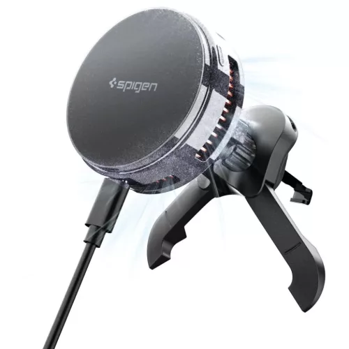 Spigen Essential EV25MFAQ Qi2.2 Peltier Mágneses Magsafe Autós Tartó Vezeték Nélküli Töltő Fekete