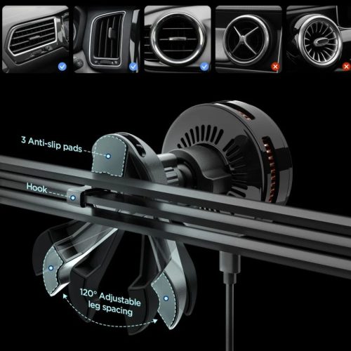 Spigen Essential EV25MFAQ Qi2.2 Peltier Mágneses Magsafe Autós Tartó Vezeték Nélküli Töltő Fekete