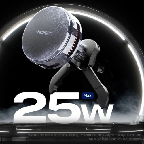 Spigen Essential EV25MFAQ Qi2.2 Peltier Mágneses Magsafe Autós Tartó Vezeték Nélküli Töltő Fekete