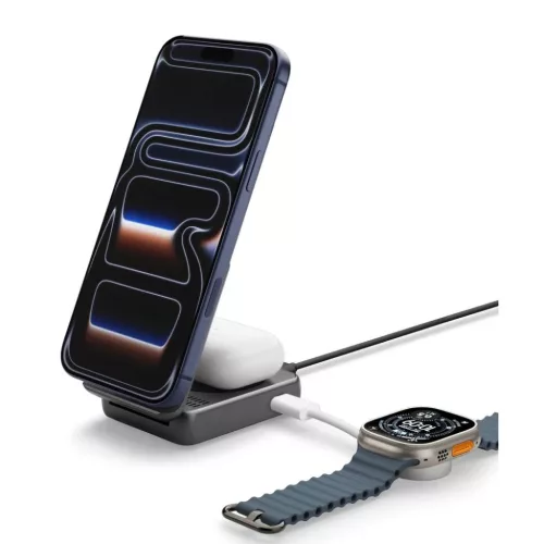 SPIGEN ESSENTIAL EF302MOQ Qi2.2 2IN1 MÁGNESES MAGSAFE VEZETÉK NÉLKÜLI TÖLTŐ FEKETE