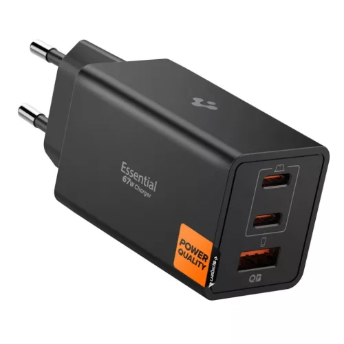 Spigen Essential EE673EU 3-portos hálózati töltő 67W Fekete