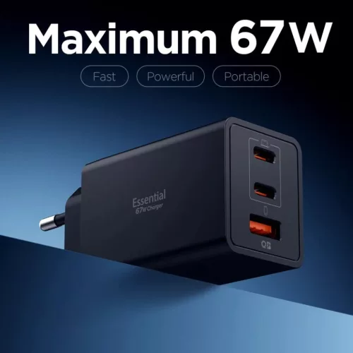Spigen Essential EE673EU 3-portos hálózati töltő 67W Fekete