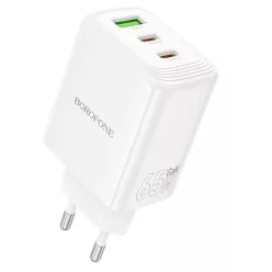   Borofone Wall charger BN32 Cargador GaN - USB + 2xType C - QC 3.0 PD 65W fehér