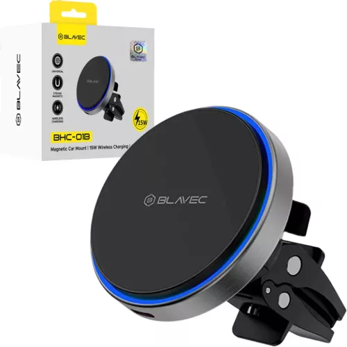 Blavec BHC-01B mágneses autós telefontartó vezeték nélküli töltéssel légbefúvóhoz (BHC01B-MAVIB) fekete