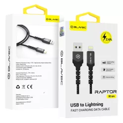   Blavec Raptor fonott kábel - USB Lightning - 2,4A 0,5 méter (CRA-UL24BG05) fekete-szürke