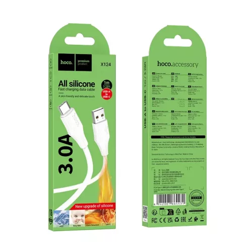 USB-A to USB-C Kábel Hoco X124, 18W, 3A, 1m, Fehér
