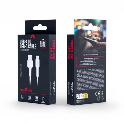 Maxlife MXUC-13 kábel USB-A - USB-C 1,0 m 3,0A fehér