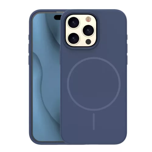 iPhone 15 Pro Silicone Thin Mag tok sötétkék
