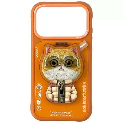 iPhone 17 Pro Max Nimmy Cool&Cute 2.0 Cat tok mágneses pánttal narancssárga