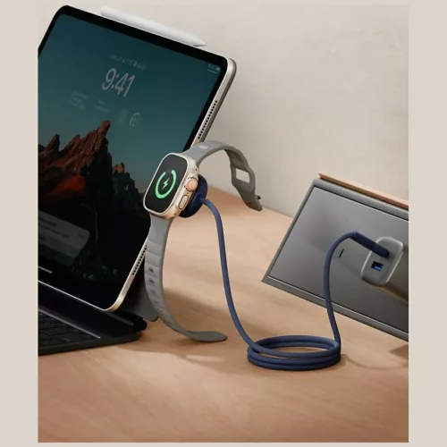 Energea Flow Duo Watch 2 az 1-ben kábel USB-C-ről USB-C-re + Apple Watch töltő 480Mb/s 60W 1,5m narancssárga