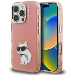   iPhone 16 Pro Karl Lagerfeld IML Aquarelle Choupette & Logo rózsaszín tok