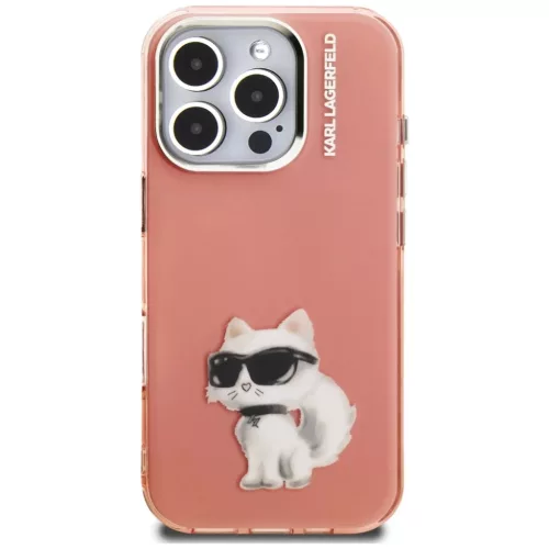 iPhone 16 Pro Karl Lagerfeld IML Aquarelle Choupette & Logo rózsaszín tok