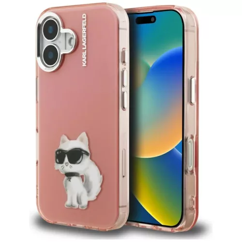 iPhone 16 Karl Lagerfeld IML Aquarelle Choupette & Logo tok rózsaszín