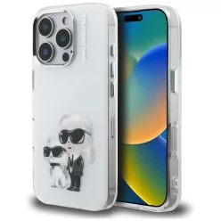   iPhone 16 Pro Karl Lagerfeld IML Aquarelle Karl & Choupette & Logo fehér tok
