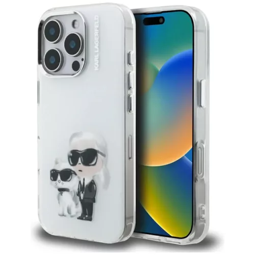 iPhone 16 Pro Karl Lagerfeld IML Aquarelle Karl & Choupette & Logo fehér tok