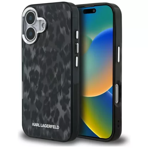 iPhone 16 Karl Lagerfeld IML Leopárdmintás MagSafe tok fekete
