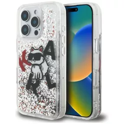   iPhone 16 Pro Karl Lagerfeld Liquid Glitter Choupette Logo átlátszó tok