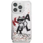 iPhone 16 Pro Karl Lagerfeld Liquid Glitter Choupette Logo átlátszó tok
