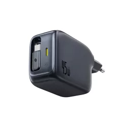  Baseus EnerCore CJ11 45W hálózati USB-C töltő adapter beépített visszahúzható USB-C kábellel - fekete