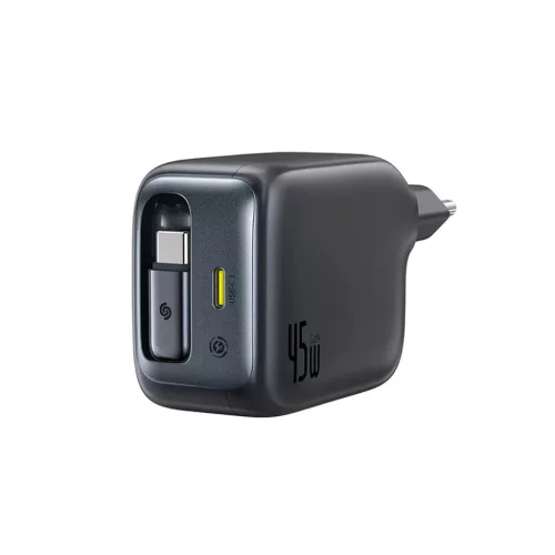 Baseus EnerCore CJ11 45W hálózati USB-C töltő adapter beépített visszahúzható USB-C kábellel - fekete