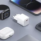USAMS US-CC183 1xUSB-C PD20W PD3.0 Gyors töltésű fehér töltő + USB-C/Lightning kábel