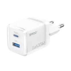   BWOO GaN fali töltő CDA222 PD 35W 1 x USB 1 x USB-C, fehér