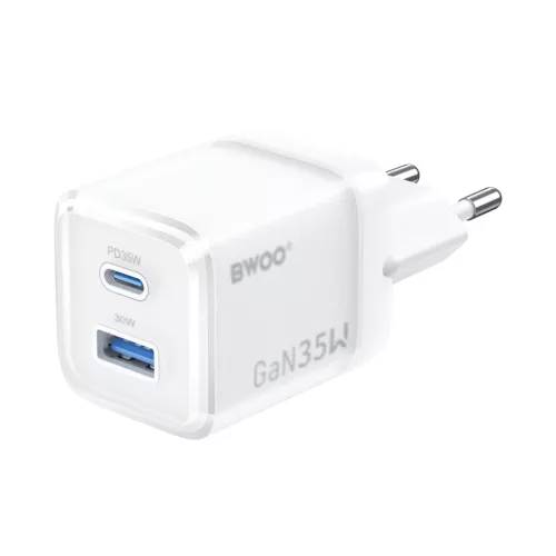 BWOO GaN fali töltő CDA222 PD 35W 1 x USB 1 x USB-C, fehér