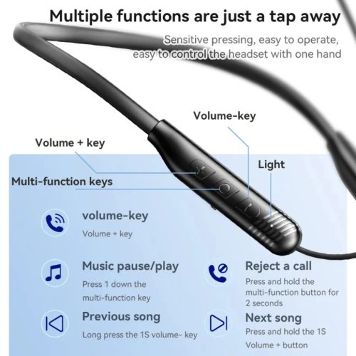 Yesido - Vezeték nélküli fülhallgató (YSP20) - Mágneses, Nyakpántos kialakítás, Bluetooth V5.3, 400mAh, Type-C - Fekete