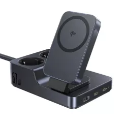  Baseus - 6 az 1-ben töltőállomás Nomos ND11 (E00078801123-00) - Mágneses Vezeték nélküli, 2x AC, 2x USB-C, USB, 67W - Kozmikus Fekete