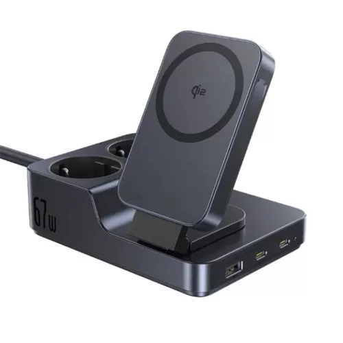 Baseus - 6 az 1-ben töltőállomás Nomos ND11 (E00078801123-00) - Mágneses Vezeték nélküli, 2x AC, 2x USB-C, USB, 67W - Kozmikus Fekete