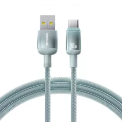   USB to Type-C - Baseus Data Cable Discolor Series (E0420800), Fonott Nylon Kábel, 480Mbps, 100W, 1m - Kék/Zöld