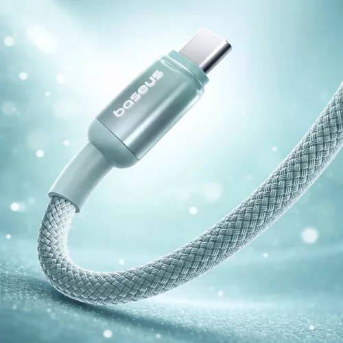 USB to Type-C - Baseus Data Cable Discolor Series (E0420800), Fonott Nylon Kábel, 480Mbps, 100W, 1m - Kék/Zöld
