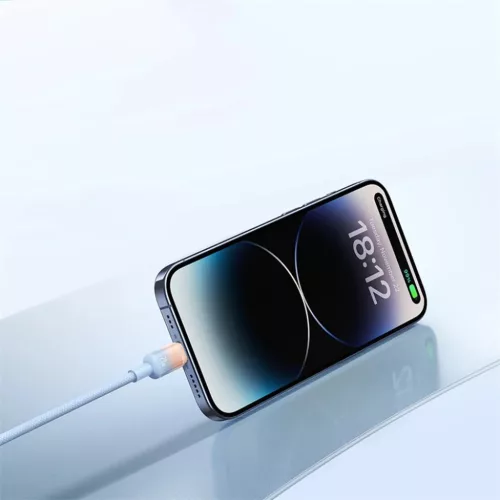USB to Type-C - Baseus Data Cable Discolor Series (E0420800), Fonott Nylon Kábel, 480Mbps, 100W, 1m - Kék/Zöld