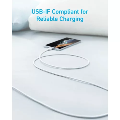 USB-A to USB-C kábel Anker 322, 18W, 3A, 1.8m, Fehér