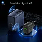Lito Fali Töltő (LC24T) Type-C Kábellel, USB Kimenet, PD65W, GaN, Tűzálló PC, EU Dugó - Fekete