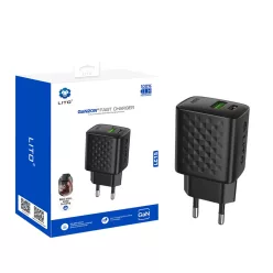   Lito - Fali töltő (LC15) - Type-C, USB kimenet, PD20W, GaN, tűzálló PC, EU csatlakozó - Fekete