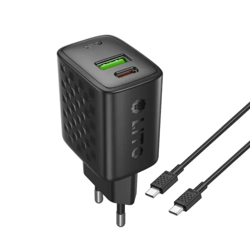 Lito - Fali töltő (LC19T) - Type-C kábellel, Type-C, USB kimenet, PD30W, GaN, PC tűzálló, EU csatlakozó - Fekete