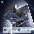 Lito - Fali töltő (LC19T) - Type-C kábellel, Type-C, USB kimenet, PD30W, GaN, PC tűzálló, EU csatlakozó - Fekete