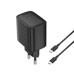   Lito Wall Charger LC20T Fali töltő - Type-C kábellel, Type-C kimenet, PD45W, GaN, PC tűzálló, EU csatlakozó - Fekete