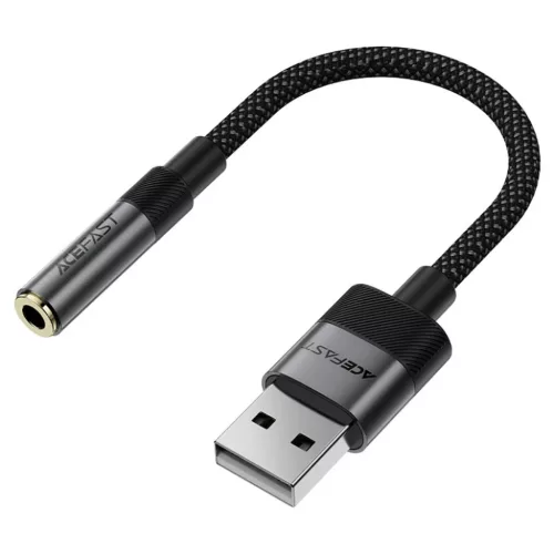 USB Férfi Kábel Jack 3.5mm Női Acefast Audio Adapter (J13), Plug & Play, Nagy Hűségű Hangzás, Késés Nélkül, 15cm - Fekete