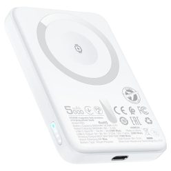   Acefast - Mágneses Vezeték Nélküli Power Bank (M25-5000) - MagSafe, Gyors Töltés, USB-C, 5000mAh, 20W, 5V/2.4A, LED Jelző - Fehér