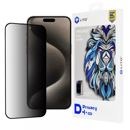 iPhone 15 Pro Max Lito D+ Pro Privacy Fekete üvegfólia