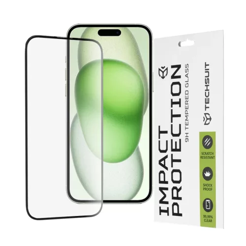 Techsuit - 111D Teljes Fedésű / Teljes Ragasztású Üveg - iPhone 15 Plus / iPhone 16 Plus - Fekete üvegfólia