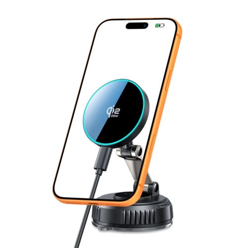 Tech-Protect MM25W-V8 Qi2.2 mágneses MagSafe autós tartó és vezeték nélküli töltő, tapadókorongos műszerfalra