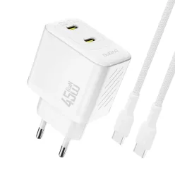   Dudao A28PCEU 45 W-os gallium-nitrid hálózati töltő 2 db USB-C csatlakozóval és USB-C kábellel - fehér