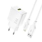 Dudao A23LEU 2.4A GaN EU USB-A fali töltő USB-A–Lightning kábellel - Fehér