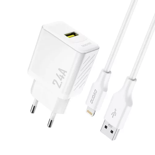 Dudao A23LEU 2.4A GaN EU USB-A fali töltő USB-A–Lightning kábellel - Fehér